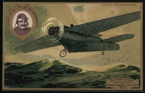 Künstler-AK Robert Esnault Pelterie im Flug über dem Wasser 1908