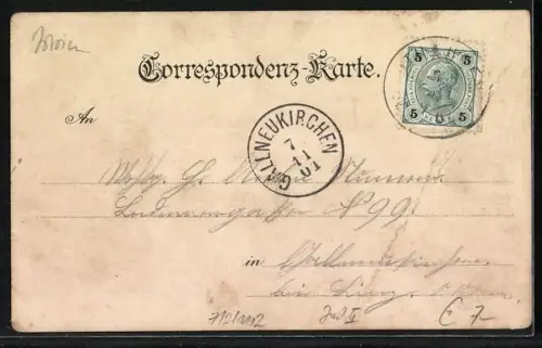 Lithographie Pola, Strassenpartie mit Geschäften