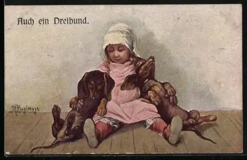 Künstler-AK Max Kuglmayr: Mädchen mit zwei Dackeln