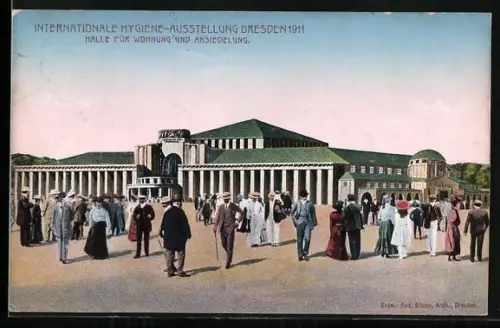AK Dresden, Internationale Hygiene-Ausstellung 1911, Halle für Wohnung und Ansiedelung
