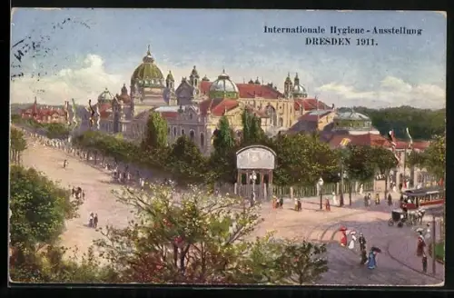 AK Dresden, Strassenpartie am Ausstellungspalast