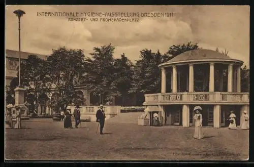 AK Dresden, Internationale Hygiene-Ausstellung 1911, Konzert & Promenadenplatz