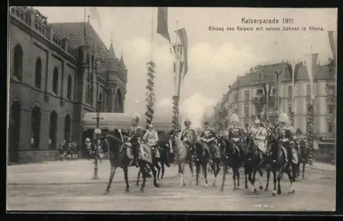 AK Hamburg-Altona, Kaiserparade 1911, Einzug des Kaisers mit seinen Söhnen