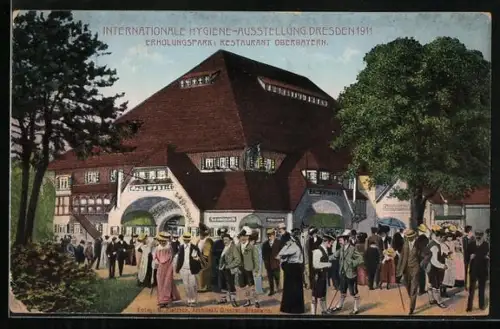 AK Dresden, Internationale Hygiene-Ausstellung 1911, Erholungspark mit Restaurant Oberbayern