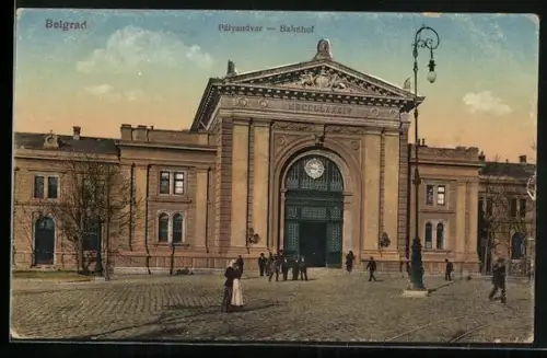 AK Belgrad, Palyaudvar, Bahnhof mit Passanten