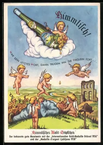 AK Traben-Trarbach, Reklame für den Mosel-Wein Himmlisches Mosel-Tröpfchen