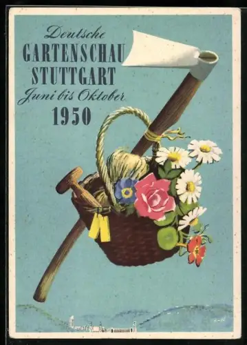 AK Stuttgart, Deutsche Gartenschau 1950, Blumenkörbchen