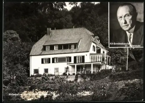 AK Rhöndorf, Haus Adenauer mit Portrait von Dr. Adenauer