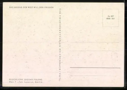 AK Glückliche Jugend Polens, Die Jugend der Welt will den Frieden, DDR-Propaganda