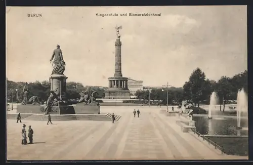 AK Berlin-Tiergarten, Siegessäule und Bismarckdenkmal