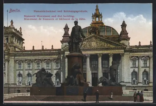AK Berlin, Bismarckdenkmal, Reichstagsgebäude