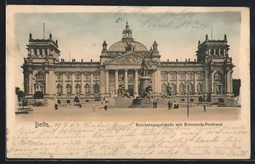 AK Berlin, Reichstagsgebäude, Bismarck-Denkmal