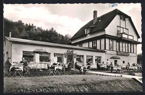 AK Bad Grund, Hotel-Pension Schönhofsblick, Café-Terrasse