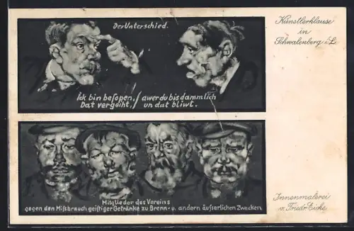 AK Schwalenberg i. L., Künstlerklause, Karikatur zum Alkoholmissbrauch, Vereinsmitglieder