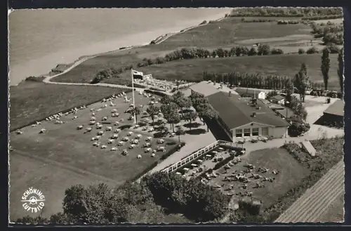 AK Travemünde, Hermannshöhe, Luftbild, Ausflugslokal, Ostseestrand