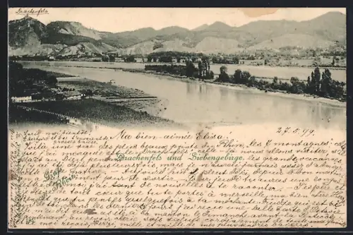 AK Drachenfels, Drachenfels und Siebengebirge, Rheinansicht