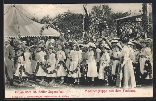 AK St. Gallen, Mädchengruppe aus dem Festzug des St. Gallener Jugendfest