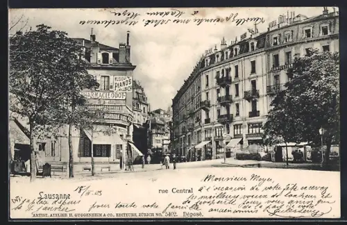 AK Lausanne, Rue Central, Strassenpartie