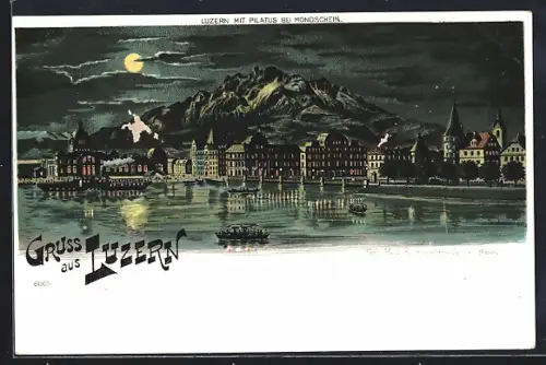 AK Luzern, Ortsansicht mit Pilatus und Schiffen auf Wasser