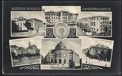 AK Basel, Universitätsgebäude, Bibliothek, Collegiengebäude, Chemiegebäude
