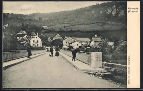 AK Goumois, Hotel de la Couronne mit Brücke