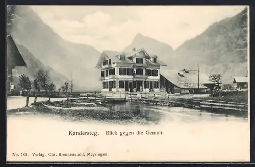 AK Kandersteg, Hotel-Pension Müller mit Blick gegen die Gemmi