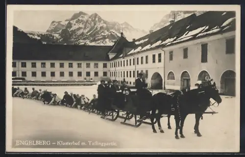 AK Engelberg /OW, Klosterhof mit Tailingpartie, Pferdeschlitten