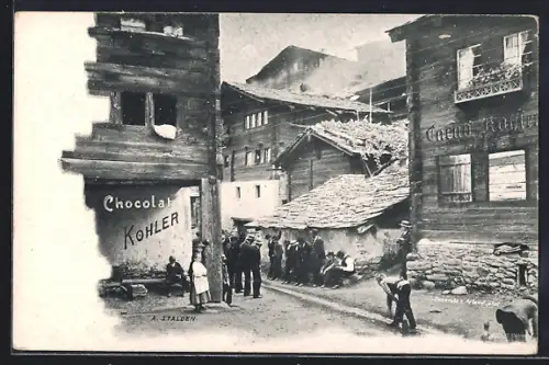 AK Stalden /VS, Strassenpartie, Reklame Cacao Kohler