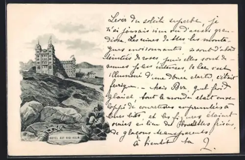 Lithographie Rigi Kulm, Panorama mit Hotel