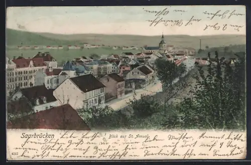 AK Saarbrücken, Blick auf St. Arnual mit Strassenpartie