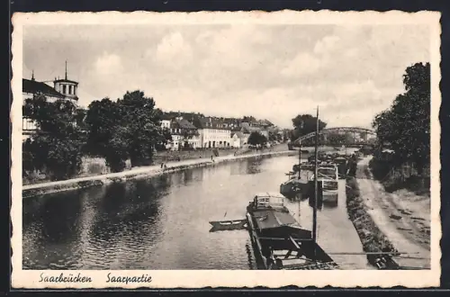 AK Saarbrücken, Saarpartie mit Brücke