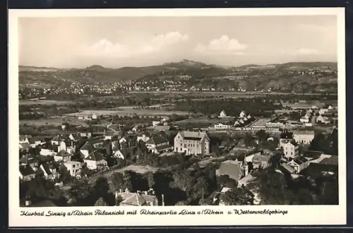 AK Sinzig a. Rh., Teilansicht mit Rheinpartie, Linz und Westerwaldgebirge