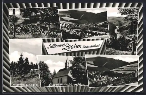 AK Züschen /Hochsauerland, Kriegergedächtniskapelle, Astenturm, Uferpartie