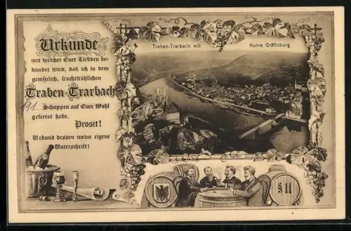 AK Traben-Trarbach /Mosel, Ortsansicht mit Ruine Gräfinburg