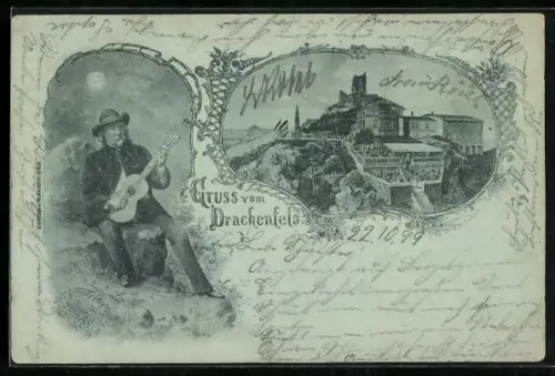 AK Königswinter, Drachenfels, Mann mit Gitarre