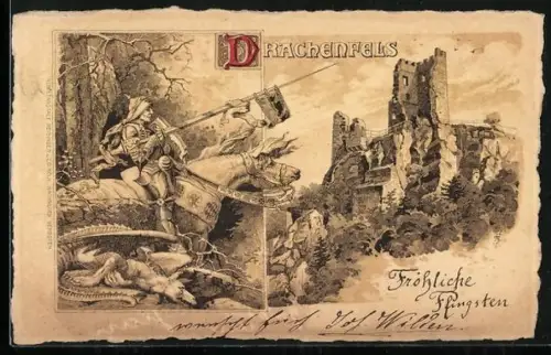 Künstler-AK Drachenfels, Burgruine Drachenfels