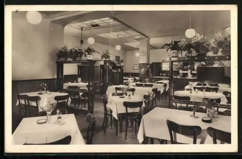 AK Saarbrücken, Hotel-Restaurant Zum Reichsadler, Inhaber Hans Lüke, Viktoriastrasse 17, Blick in den Gastraum