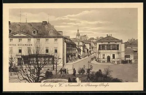AK Arnsberg i. W., Hotel Husemann, Neumarkt und Steinweg-Strasse