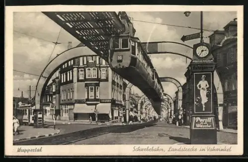 AK Wuppertal, die Schwebebahn, unter der Strecke in Vohwinkel