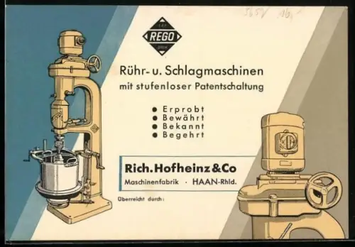 AK Haan /Rhld., Maschinenfabrik Rich. Hofheinz & Co. Rühr- u. Schlagmaschinen, Besuchsanzeige