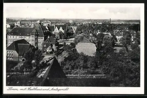 AK Lünen / Westf., Stadthaus und Amtsgericht aus der Vogelschau