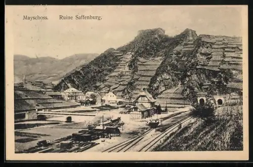 AK Mayschoss, Ortsansicht mit Ruine Saffenburg