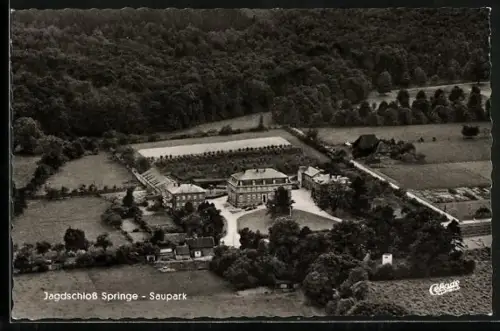 AK Springe, Jagdschloss Springe und Saupark vom Flugzeug aus gesehen