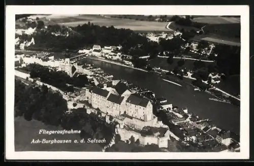AK Ach-Burghausen, Fliegeraufnahme vom Ort