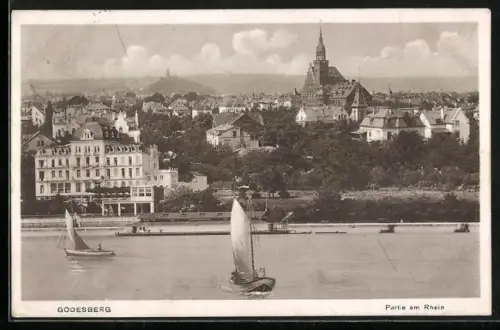 AK Bad Godesberg /Rhein, Panorama vom Rhein aus gesehen
