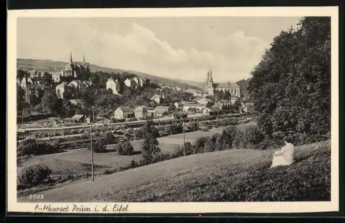 AK Prüm i. d. Eifel, Ortsansicht mit Kirche