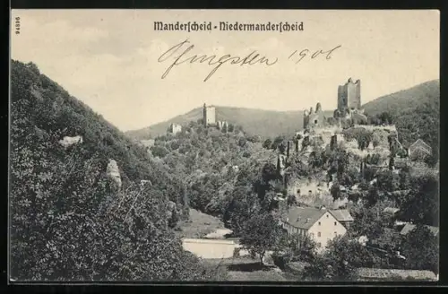 AK Manderscheid /Eifel, Niedermanderscheid mit Burgruine