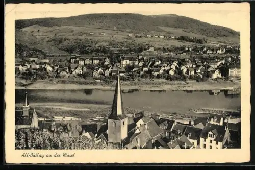 AK Alf-Bullay an der Mosel, Ortsansicht mit Kirche und Fluss