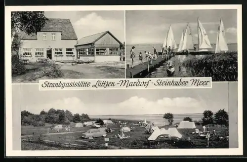 AK Lüttjen-Mardorf /Steinhuder Meer, Strandgaststätte Lüttjen-Mardorf, Segelboote, Zeltplatz, Inh. Herbert Voigts