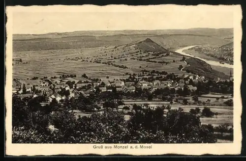 AK Monzel a. d. Mosel, Ortsansicht mit Moselschleife